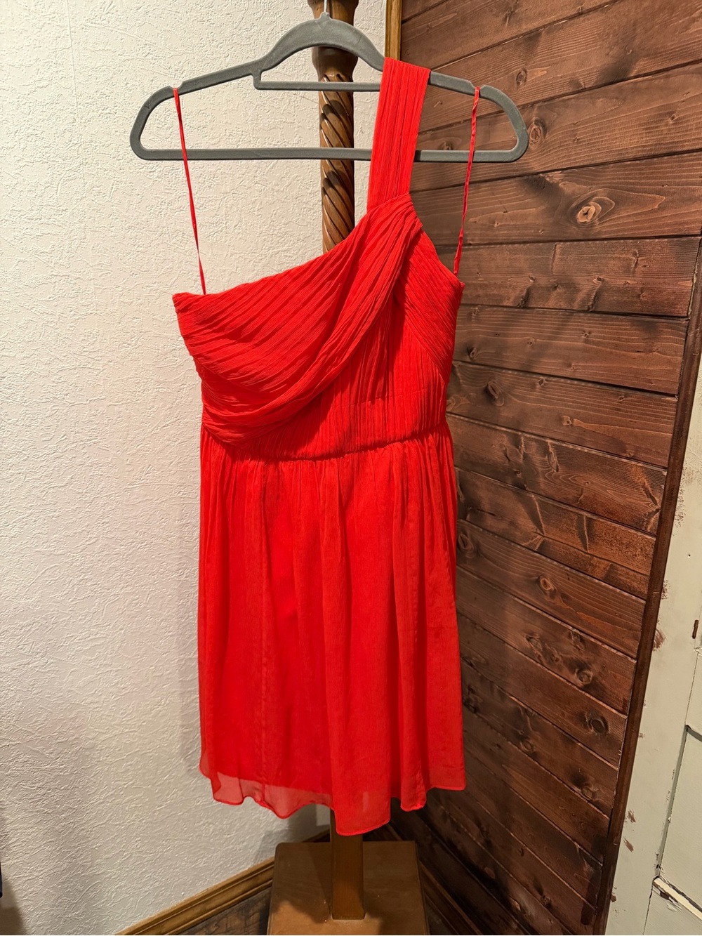 J. Crew Red One-Shoulder Pleated Cocktail Dress